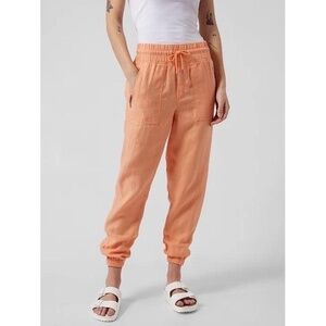 Athleta Linen Jogger Pants Orange Elastic Waist Drawstring Pockets Lightweight